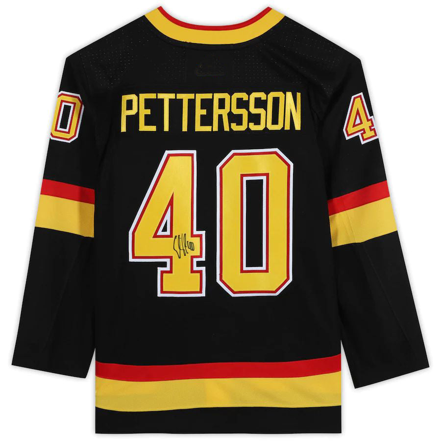 V.Canucks #40 Elias Pettersson Supporters Authentic Autographed Alternate Black Stitched American Hockey Jerseys