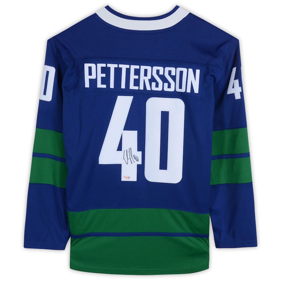 V.Canucks #40 Elias Pettersson Supporters Authentic Autographed Alternate Breakaway Jersey Blue Stitched American Hockey Jerseys