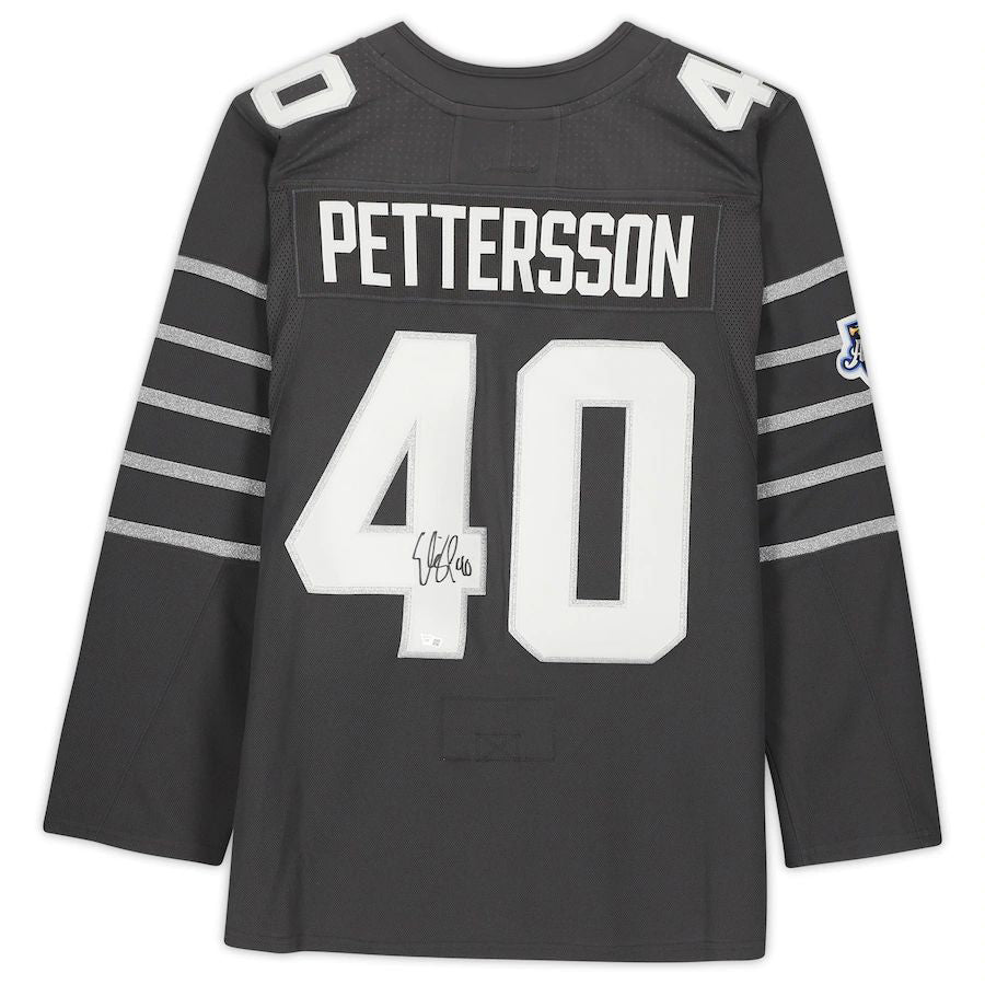 V.Canucks #40 Elias Pettersson Supporters Authentic Autographed Gray 2020 All-Star Jersey Stitched American Hockey Jerseys