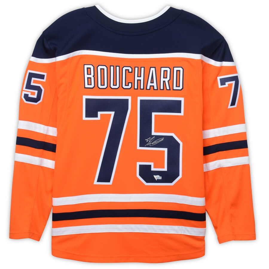 E.Oilers #75 Evan Bouchard Supporters Authentic Autographed Breakaway Jersey Orange Stitched American Hockey Jerseys