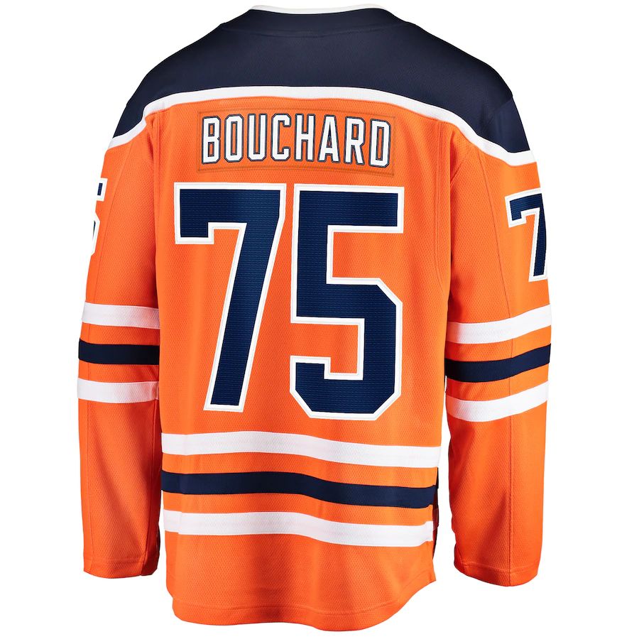 E.Oilers #75 Evan Bouchard Supporters Branded Home Breakaway Player Jersey Orange Stitched American Hockey Jerseys
