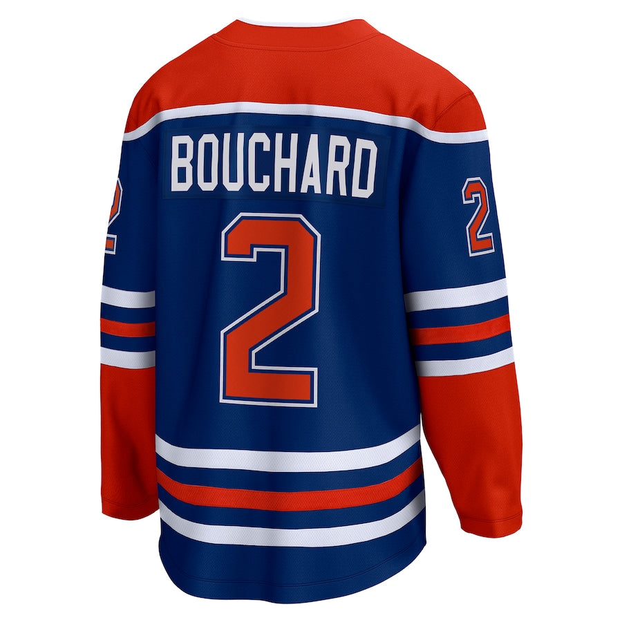 E.Oilers #2 Evan Bouchard Supporters Branded Home Breakaway Player Jersey Royal Stitched American Hockey Jerseys
