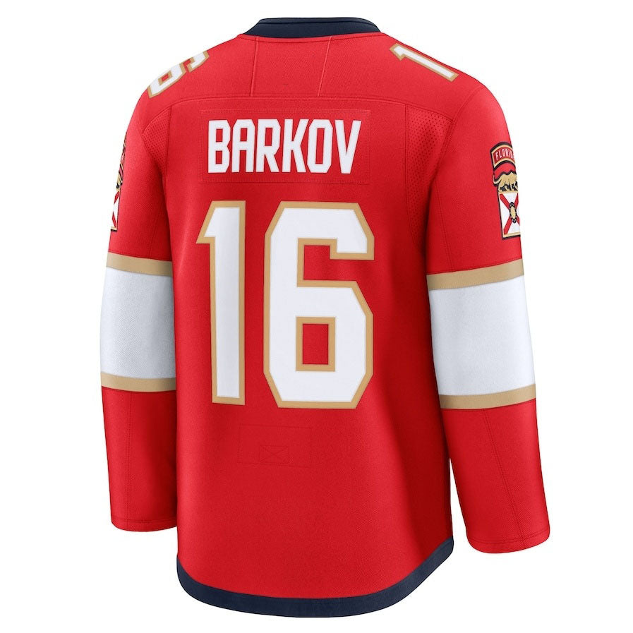 F.Panthers #16 Aleksander Barkov Supporters Home Premium Jersey - Red Stitched American Hockey Jerseys