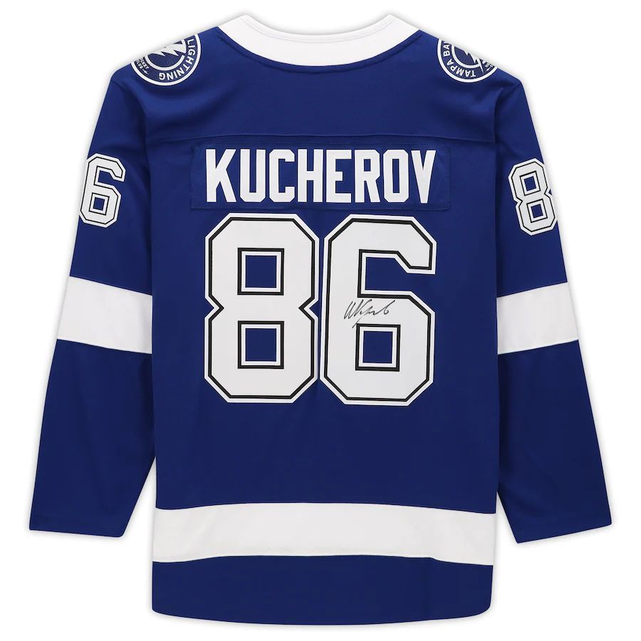 TB.Lightning #86 Nikita Kucherov Supporters Authentic Autographed Breakaway Jersey Blue Stitched American Hockey Jerseys