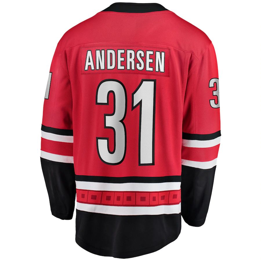 C.Hurricanes #31 Frederik Andersen Supporters Branded Home Breakaway Player Jersey Red Stitched American Hockey Jerseys
