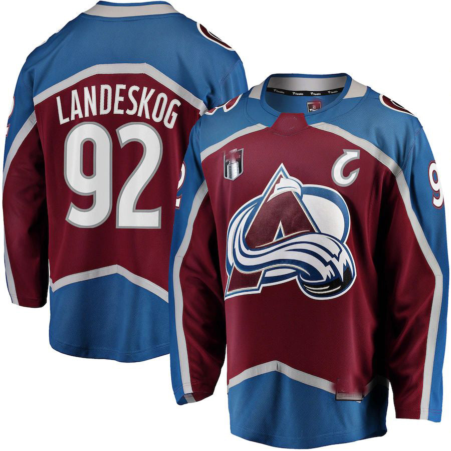 C.Avalanche #92 Gabriel Landeskog Supporters Branded Home 2022 Stanley Cup Final Breakaway Player Jersey Burgundy Stitched American Hockey Jerseys