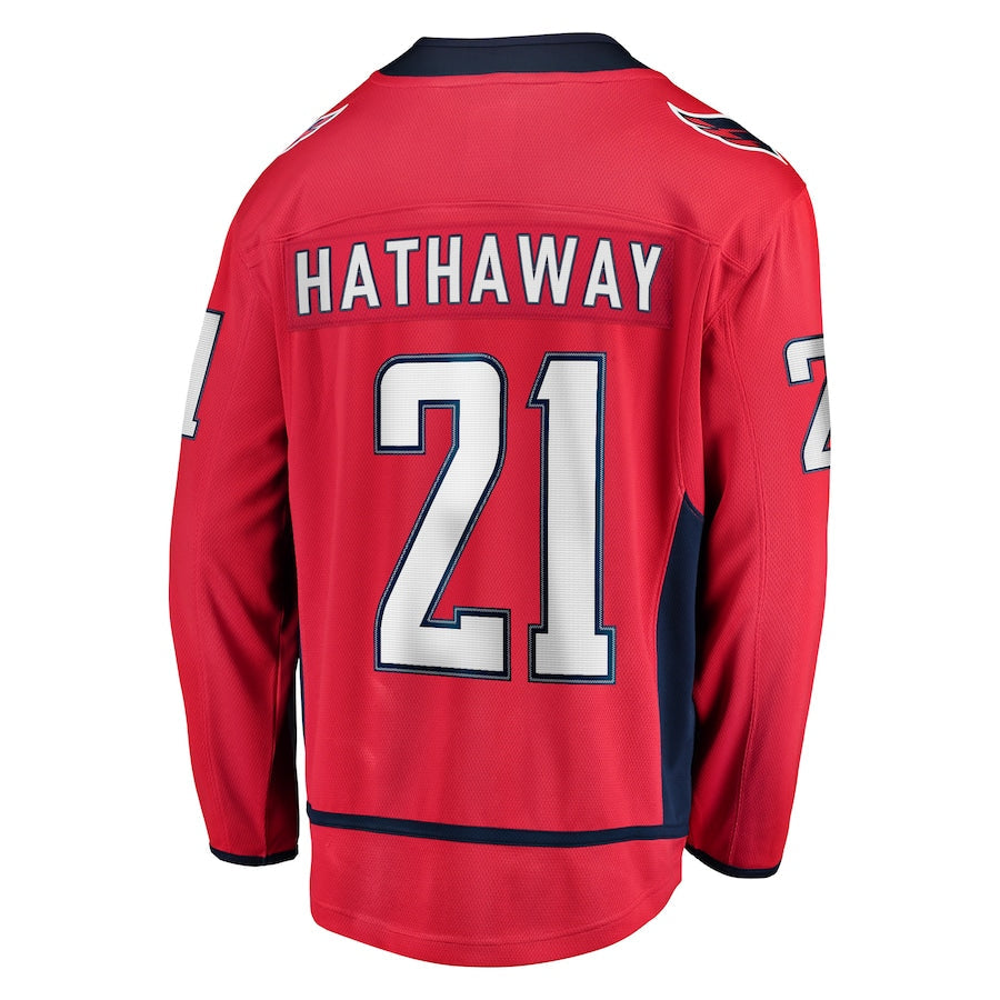 W.Capitals #21 Garnet Hathaway Supporters Branded Replica Player Jersey  Red Stitched American Hockey Jerseys