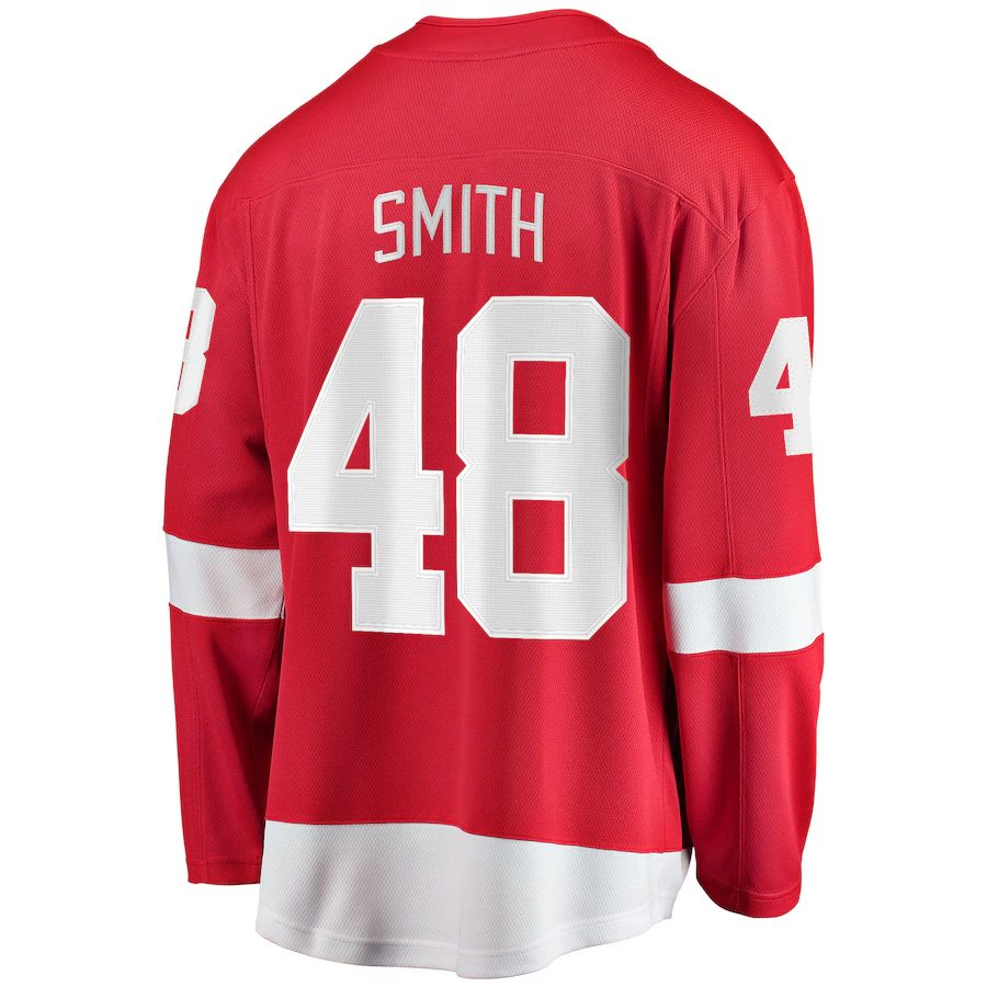 D.Red Wings #48 Givani Smith Supporters Branded Home Breakaway Player Jersey Red Stitched American Hockey Jerseys