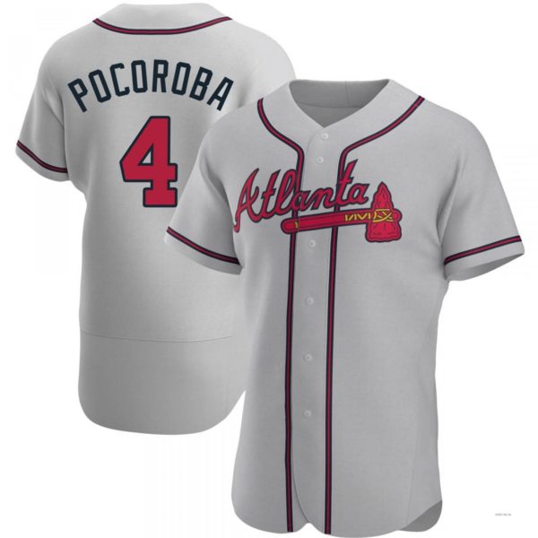 Atlanta Braves #4 Biff Pocoroba Gray Road Jersey Stitches Baseball Jerseys
