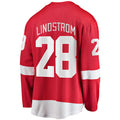 D.Red Wings #28 Gustav Lindstrom Supporters Branded Home Breakaway Player Jersey Red Stitched American Hockey Jerseys