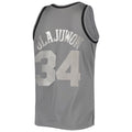 H.Rockets #34 Hakeem Olajuwon Mitchell & Ness Hardwood Classics Retired Player 1993-94 Metal Works Swingman Jersey Charcoal Stitched American Basketball Jersey