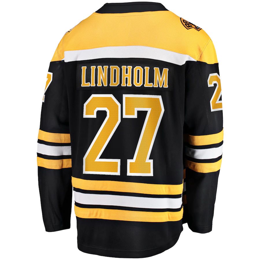B.Bruins #27 Hampus Lindholm Supporters Branded Home Breakaway Player Jersey Black Stitched American Hockey Jerseys