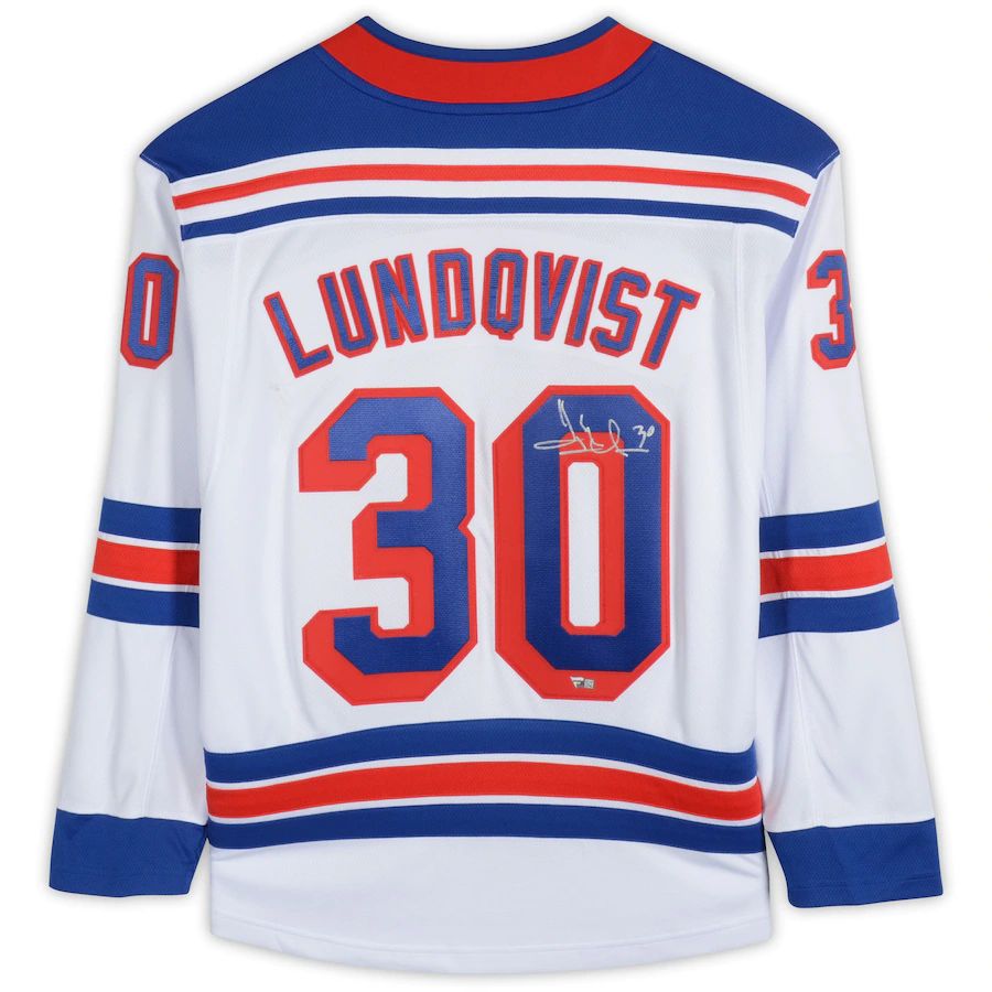 NY.Rangers #30 Henrik Lundqvist Supporters Authentic Autographed  Breakaway Jersey White Stitched American Hockey Jerseys