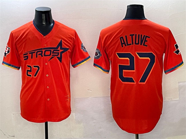 Houston Astros #27 Jose Altuve Orange 2025 City Connect With Texas Patch Limited Stitched Baseball Jersey