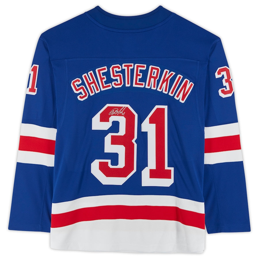 NY.Rangers #31 Igor Shesterkin Supporters Authentic Autographed Blue Supporters Breakaway Jersey Stitched American Hockey Jerseys