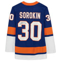 NY.Islanders #30 Ilya Sorokin Supporters Authentic Autographed Blue  Jersey Royal Stitched American Hockey Jerseys