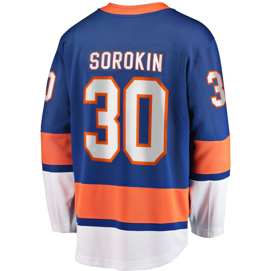 NY.Islanders #30 Ilya Sorokin Supporters Branded Home Breakaway Player Jersey Royal Stitched American Hockey Jerseys