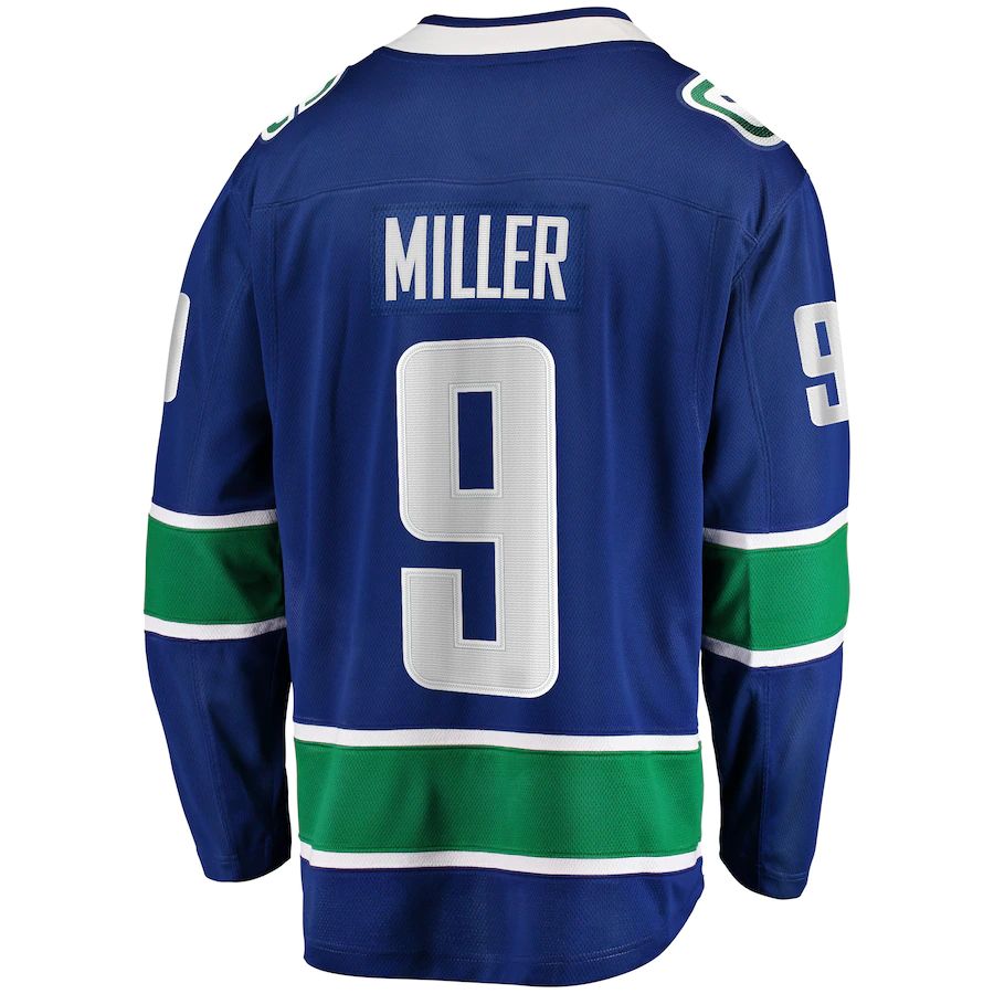 V.Canucks #9 J.T. Miller Supporters Branded Home Breakaway Player Jersey Blue Stitched American Hockey Jerseys
