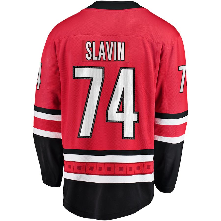 C.Hurricanes #74 Jaccob Slavin Supporters Branded Breakaway Player Jersey Red Stitched American Hockey Jerseys