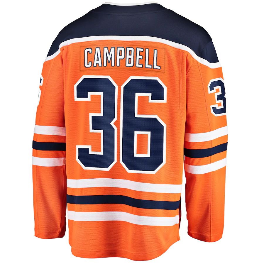 E.Oilers #36 Jack Campbell Supporters Branded Home Breakaway Player Jersey Orange Stitched American Hockey Jerseys