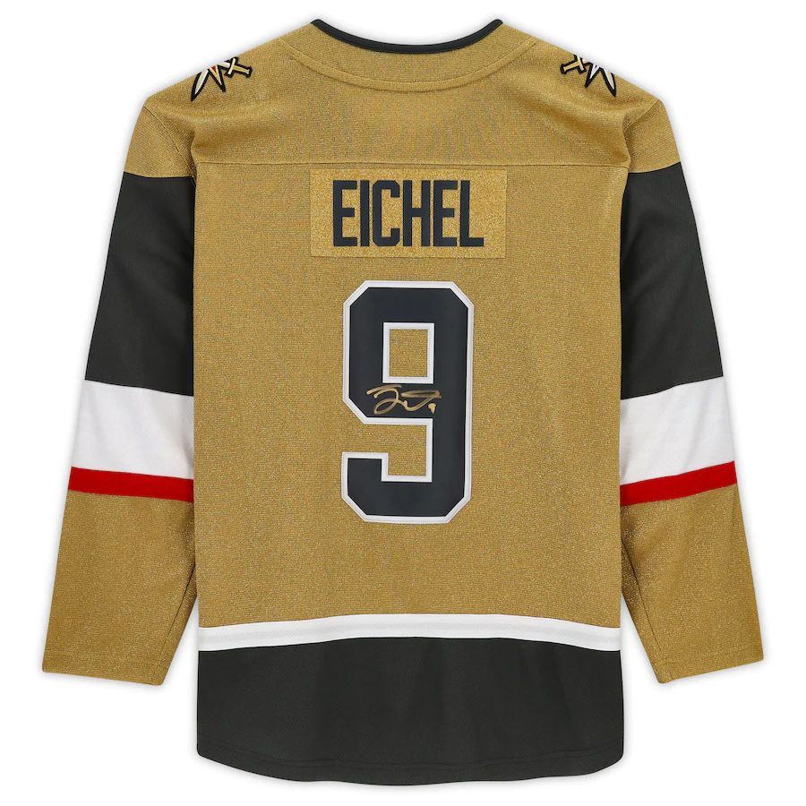 V.Golden Knights #9 Jack Eichel Supporters Authentic Autographed Alternate Breakaway Jersey Gold Stitched American Hockey Jerseys
