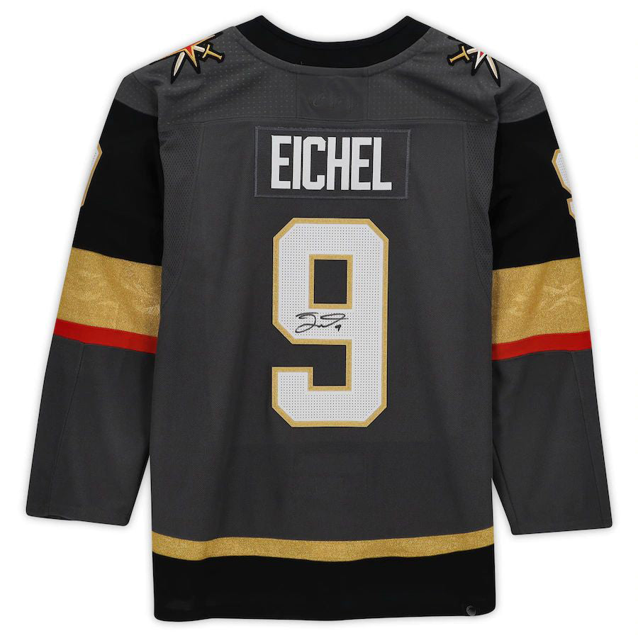 V.Golden Knights #9 Jack Eichel Supporters Authentic Autographed Gray Stitched American Hockey Jerseys