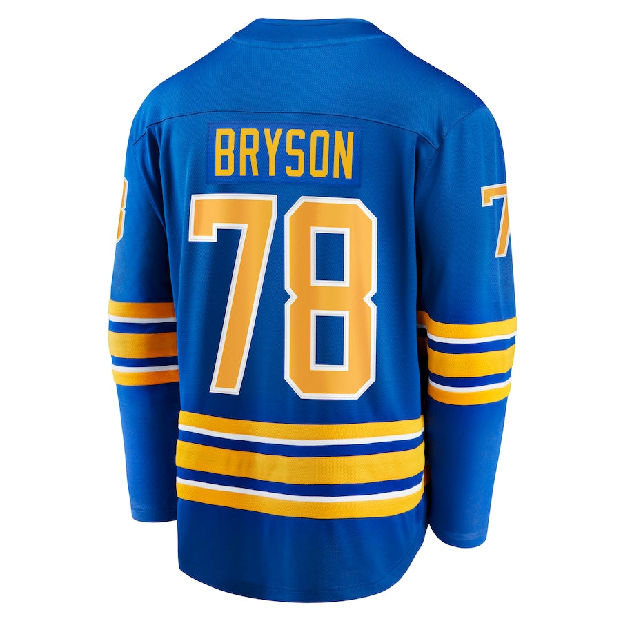 B.Sabres #78 Jacob Bryson Supporters Branded Home Breakaway Player Jersey Royal Stitched American Hockey Jerseys