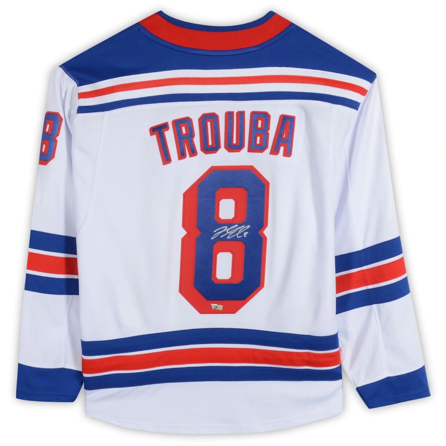 NY.Rangers #8 Jacob Trouba Supporters Authentic Autographed Breakaway Jersey White Stitched American Hockey Jerseys