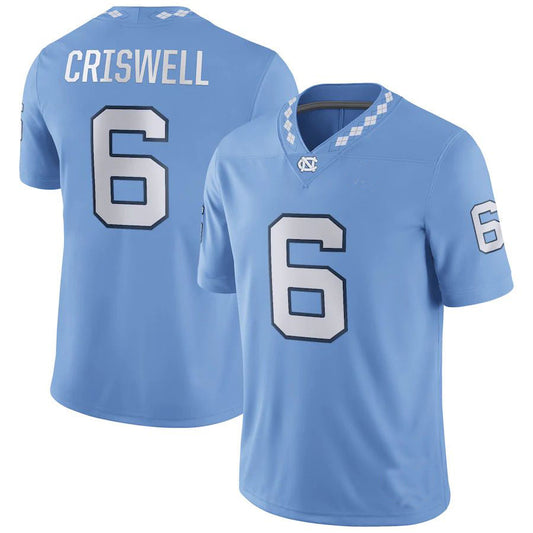 N.Carolina Tar Heels #6 Jacolby Criswell Jordan Brand NIL Replica Football Jersey Carolina Blue Stitched American College Jerseys