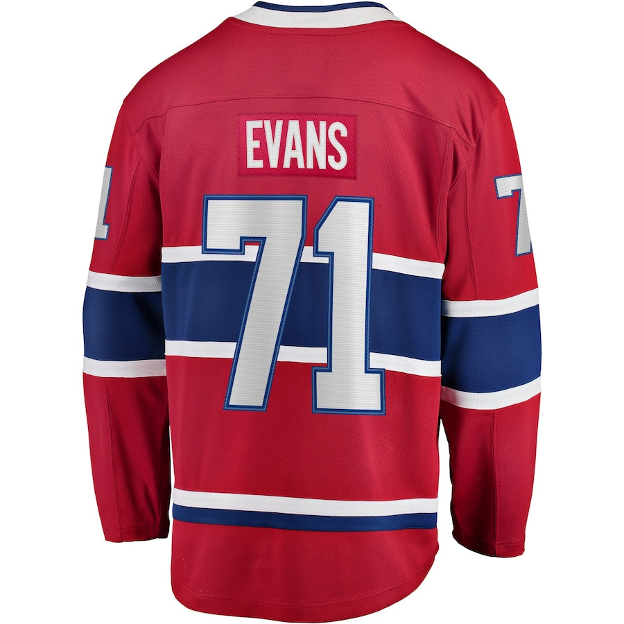 M.Canadiens #71 Jake Evans Supporters Branded Home Breakaway Player Jersey Red Stitched American Hockey Jerseys