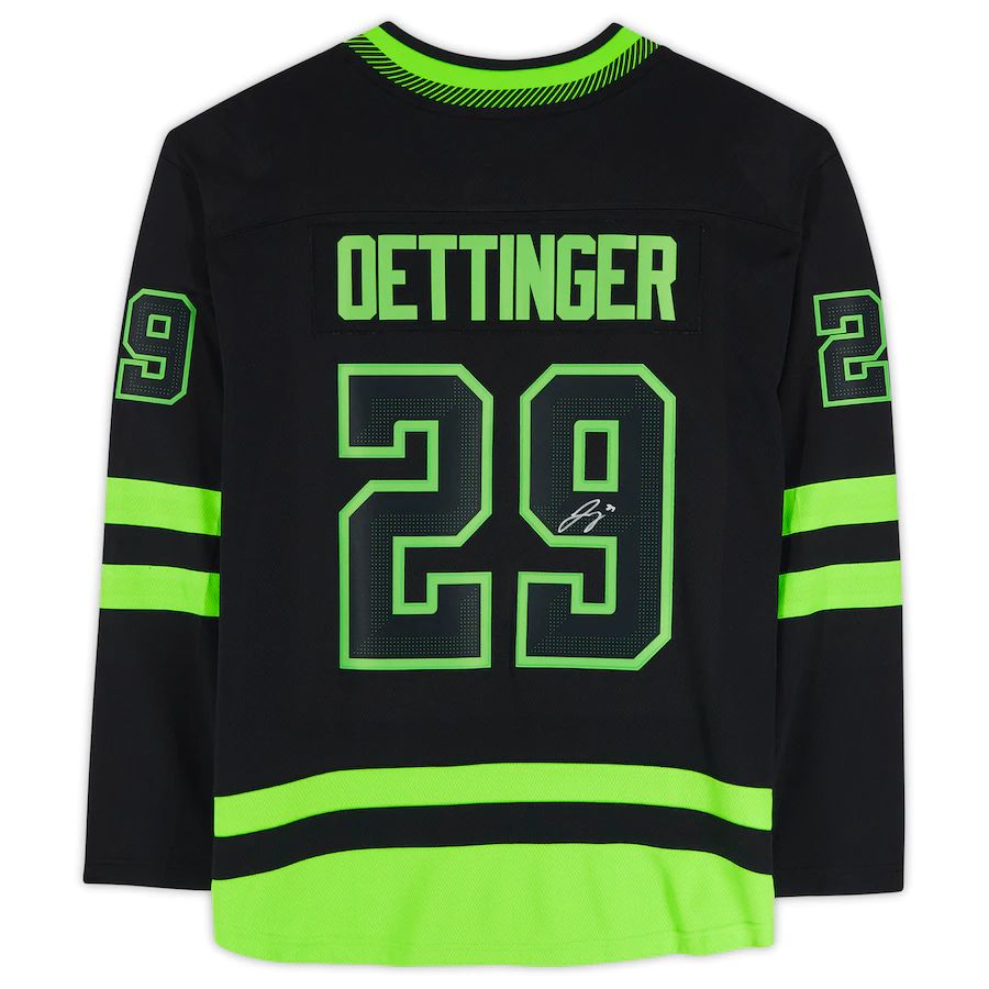 D.Stars #29 Jake Oettinger Supporters Authentic Autographed Alternate Supporters Breakaway Jersey Stitched American Hockey Jerseys