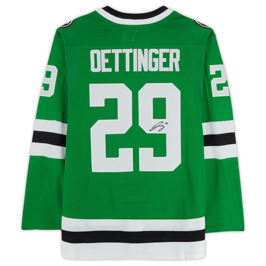 D.Stars #29 Jake Oettinger Supporters Authentic Autographed adidas Authentic Jersey Kelly Green Stitched American Hockey Jerseys