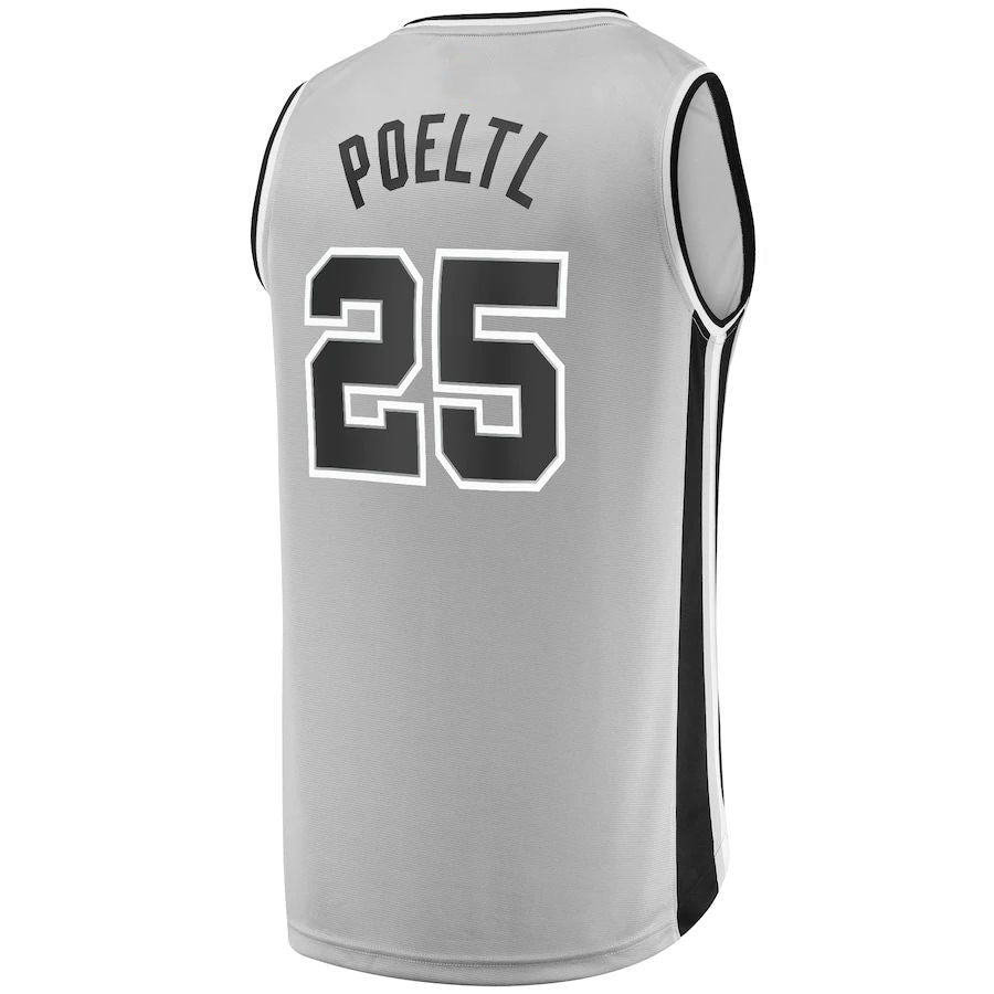 S.Antonio Spurs #25 Jakob Poeltl Fanatics Branded Fast Break Replica Player Jersey Statement Edition Silver Stitched American Basketball Jersey