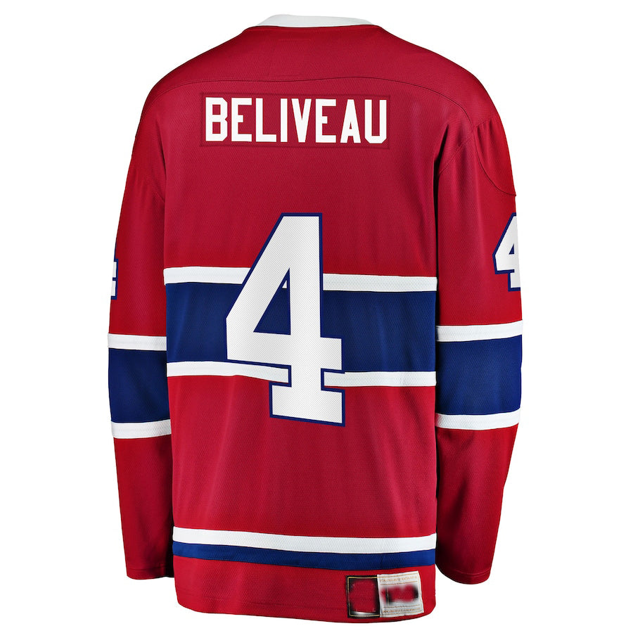 M.Canadiens #4 Jean Beliveau Supporters Branded Premier Breakaway Retired Player Jersey Red Stitched American Hockey Jerseys