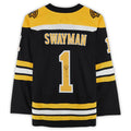 B.Bruins #1 Jeremy Swayman Supporters Authentic Autographed Home Authentic Jersey Black Stitched American Hockey Jerseys