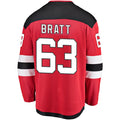 NJ.Devils #63 Jesper Bratt Fanatics Branded Home Breakaway Player Jersey Red Stitched American Hockey Jerseys