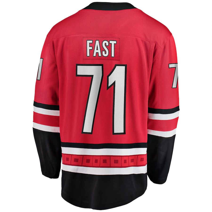 C.Hurricanes #71 Jesper Fast Supporters Branded Home Breakaway Jersey Red Stitched American Hockey Jerseys
