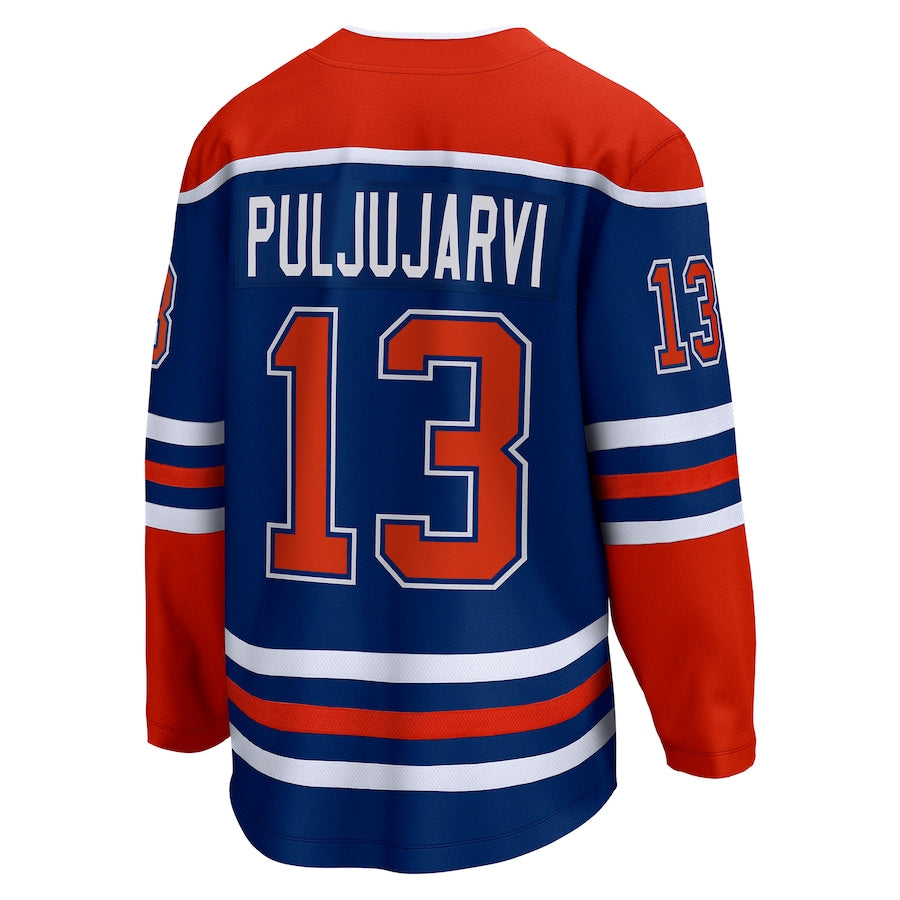 E.Oilers #13 Jesse Puljujarvi Supporters Branded Home Breakaway Player Jersey Royal Stitched American Hockey Jerseys