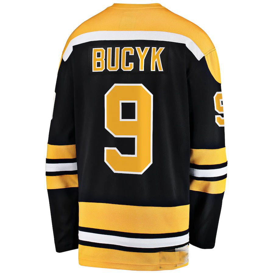 B.Bruins #9 John Bucyk Supporters Branded Premier Breakaway Retired Player Jersey Black Stitched American Hockey Jerseys