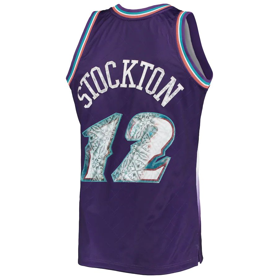 U.Jazz #12 John Stockton Mitchell & Ness 1996-97 Hardwood Classics  75th Anniversary Diamond Swingman Jersey Purple Stitched American Basketball Jersey