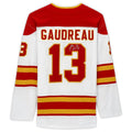 C.Flames #13 Johnny Gaudreau Supporters Authentic Autographed Supporters Breakaway Jersey White Red Stitched American Hockey Jerseys