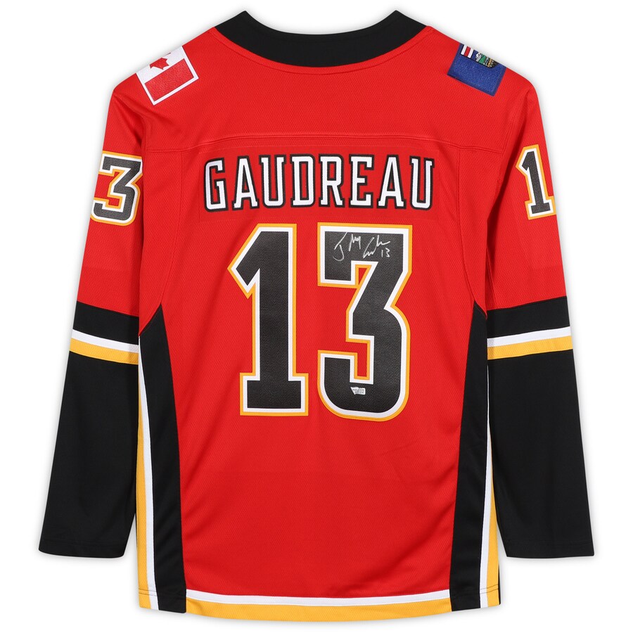 C.Flames #13 Johnny Gaudreau Supporters Authentic AutographedSupporters Breakaway Jersey Red Stitched American Hockey Jerseys