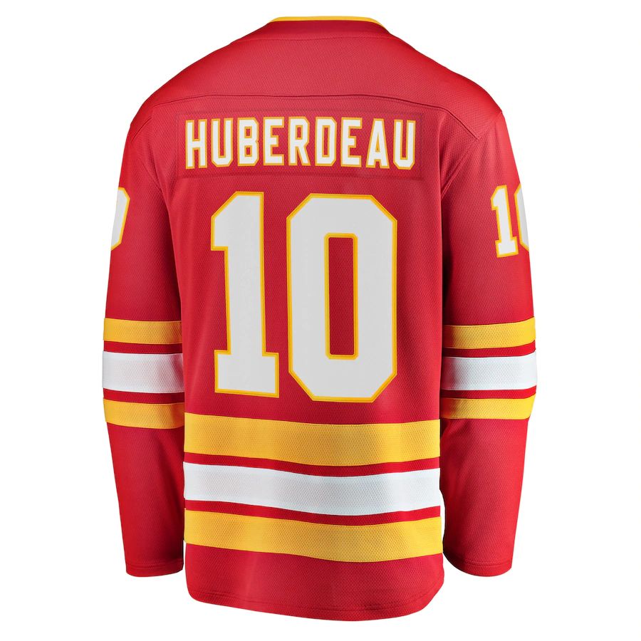 C.Flames #10 Jonathan Huberdeau Supporters Branded Home Breakaway Player Jersey Red Stitched American Hockey Jerseys