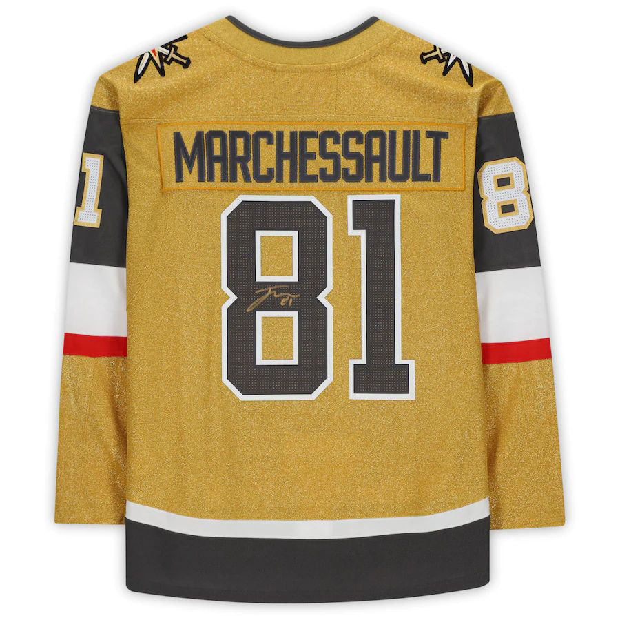 V.Golden Knights #81 Jonathan Marchessault Supporters Authentic Autographed Gold Alternate Jersey Hockey Jerseys