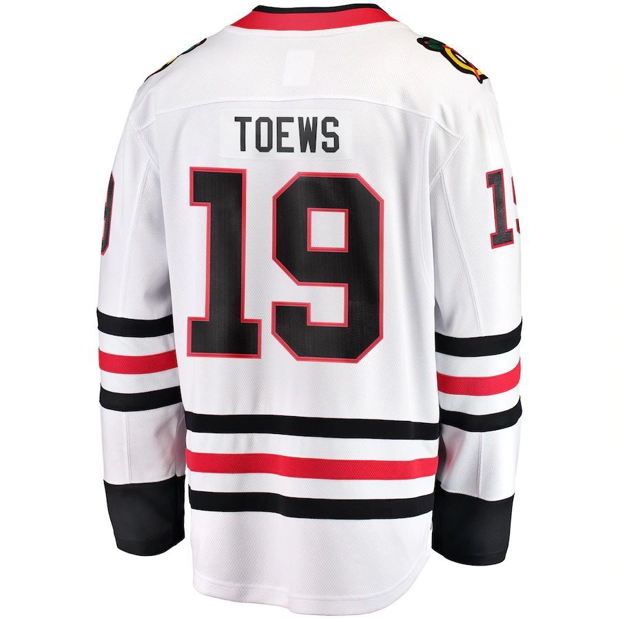 C.Blackhawks #19 Jonathan Toews Supporters Branded Breakaway Player Jersey White Stitched American Hockey Jerseys