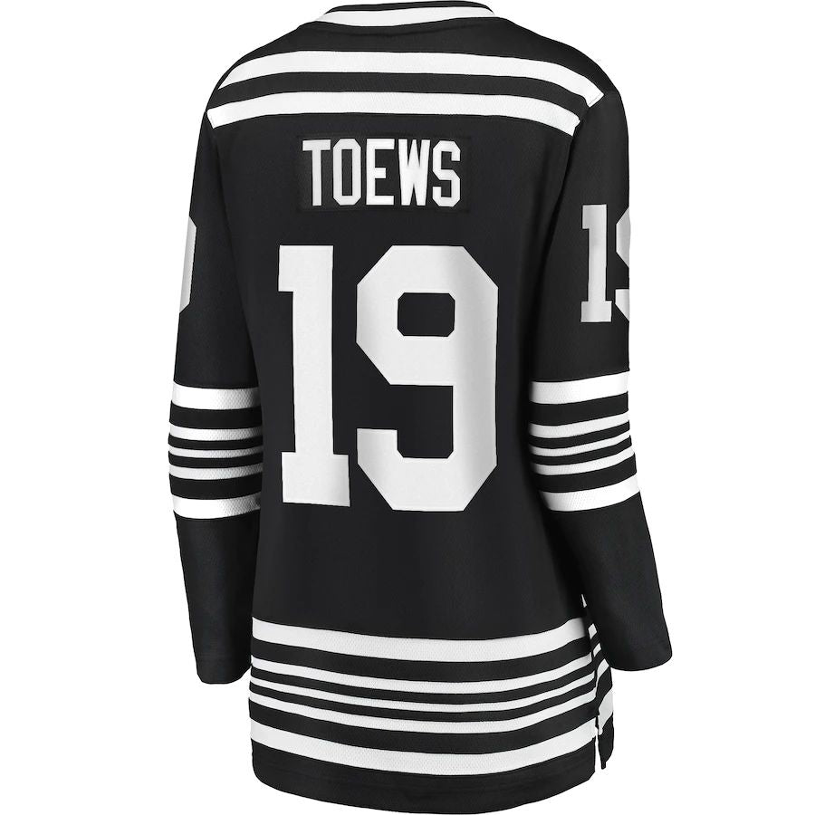 C.Blackhawks #19 Jonathan Toews Supporters Branded Alternate 2019-20 Premier Breakaway Player Jersey Black Stitched American Hockey Jerseys
