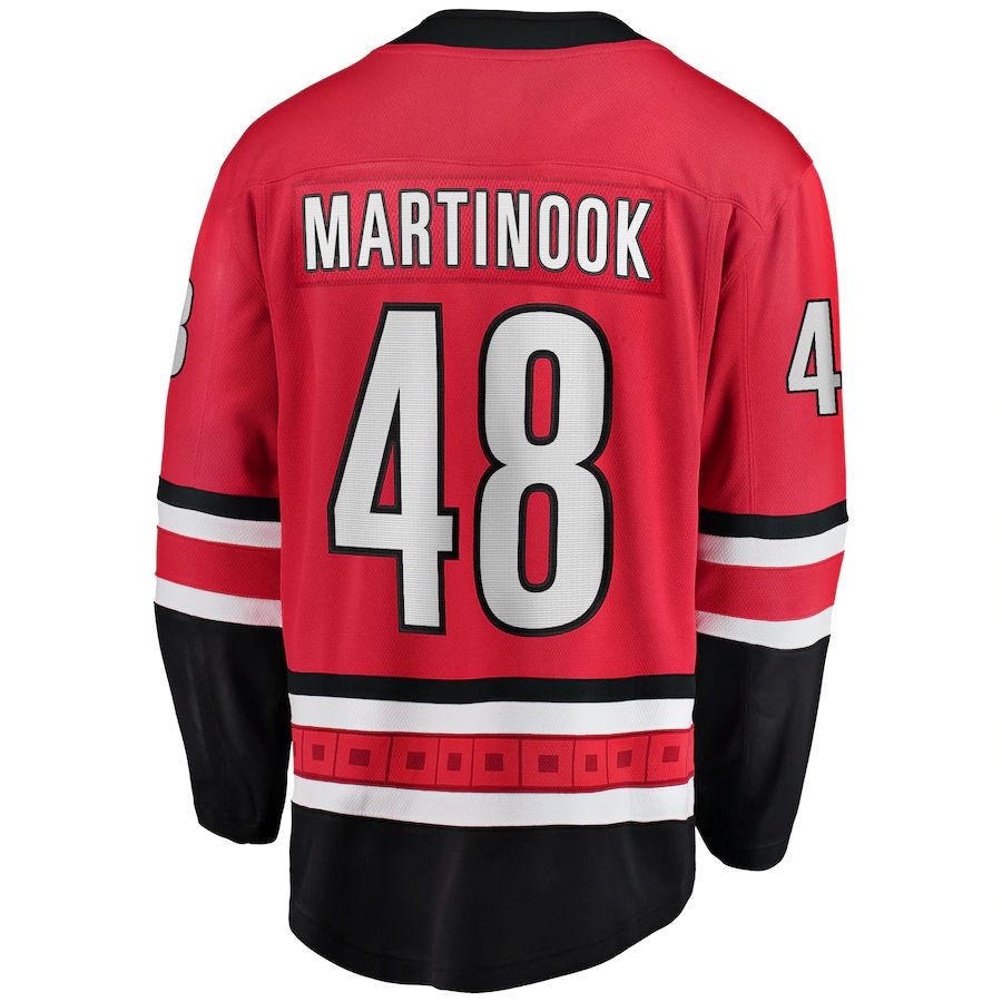 C.Hurricanes #48 Jordan Martinook Supporters Branded Home Breakaway Player Jersey Red Stitched American Hockey Jerseys