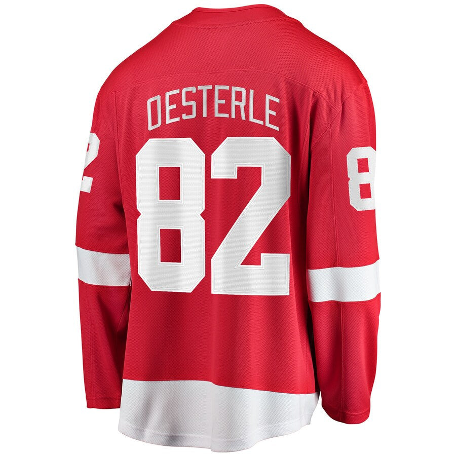 D.Red Wings #82 Jordan Oesterle Supporters Branded Home Breakaway Player Jersey Red Stitched American Hockey Jerseys