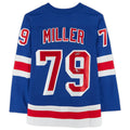 NY.Rangers #79 K'Andre Miller Supporters Authentic Autographed with 1st Goal 1-26-21 Inscription Blue Stitched American Hockey Jerseys