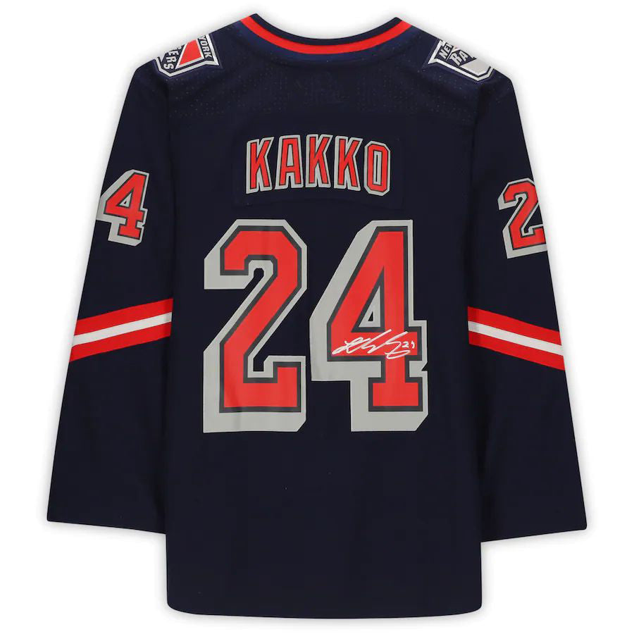 NY.Rangers #24 Kaapo Kakko Supporters Authentic Autographed 2020-21 Reverse Retro Navy Stitched American Hockey Jerseys